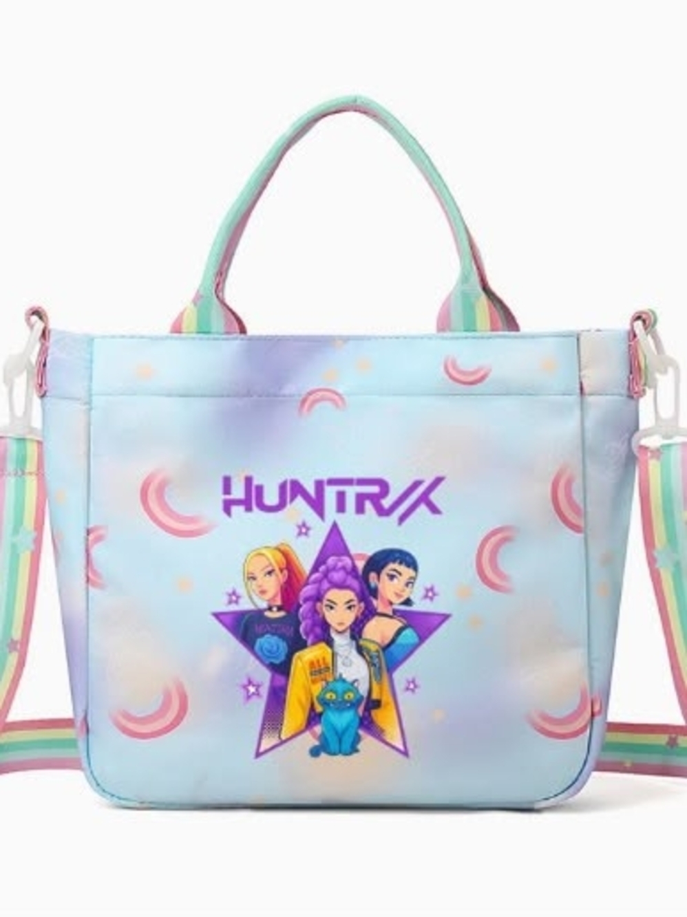 Pastel Blue Kids Tote Bag with Rainbow Strap